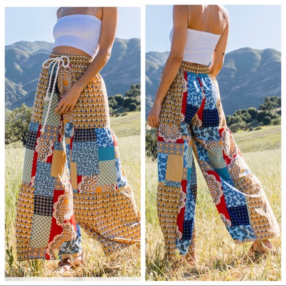 Brooke Boho Fabulous Double Tiered Wide Leg Printed Pants - Picture 4 of 6